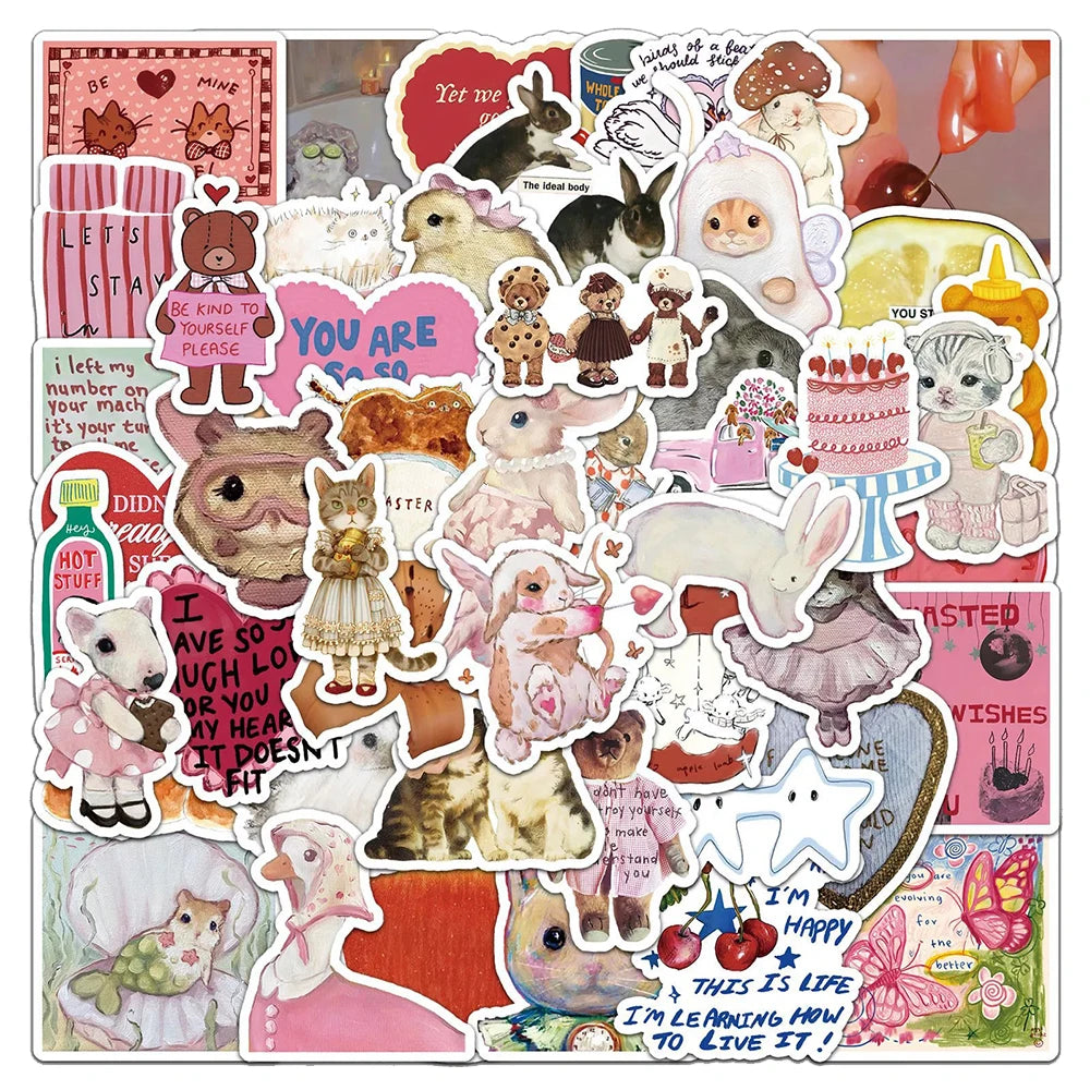 10/30/50pcs Vintage Cute Animal Pattern Stickers Funny Cartoon Creative Sticker Laptop Luggage Phone Graffiti Decals Decorati
