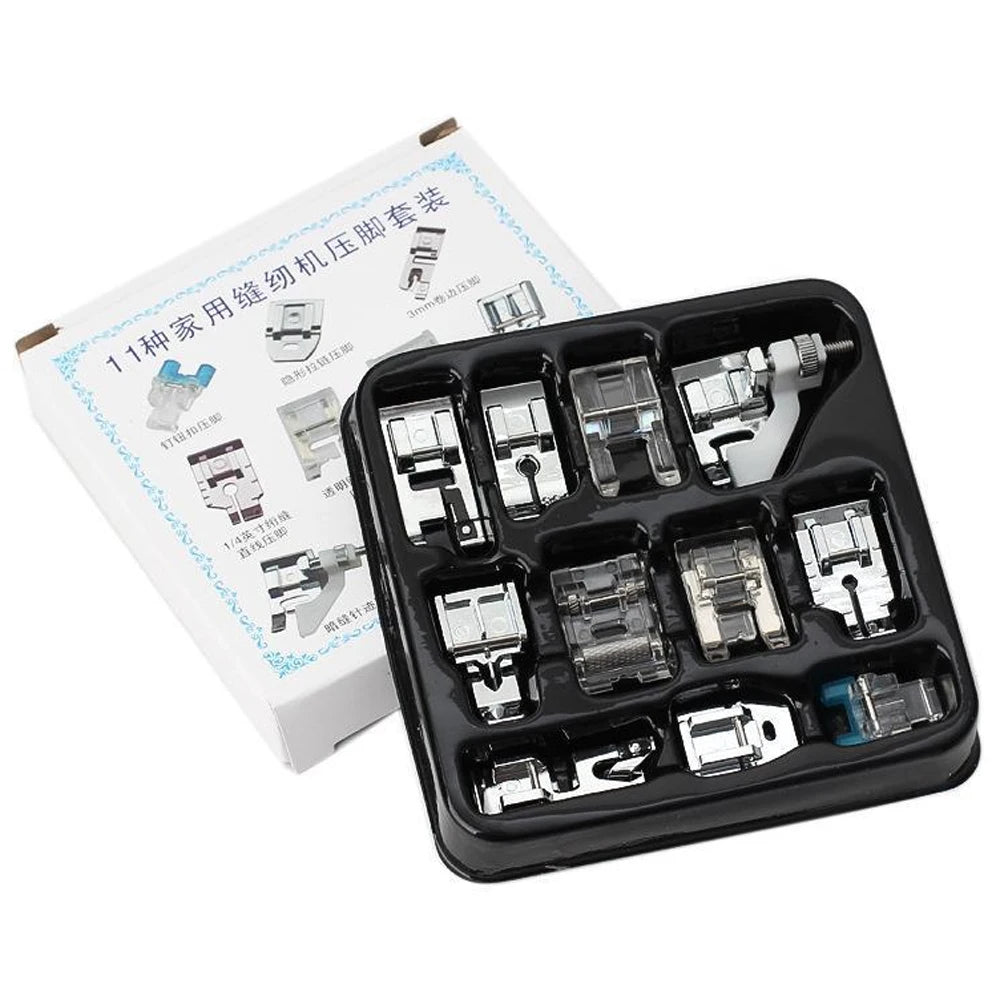 11 PCS Sewing Machine Presser Foot Set For Singer Brother Babylock Janome Snap On Low Shank Sewing Machine Accessories - 11 P