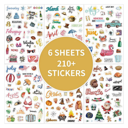 210 Cartoon-themed Planner Stickers English Schedule Management Labels Daily Journal Decorations Holiday-themed Index Tabs
