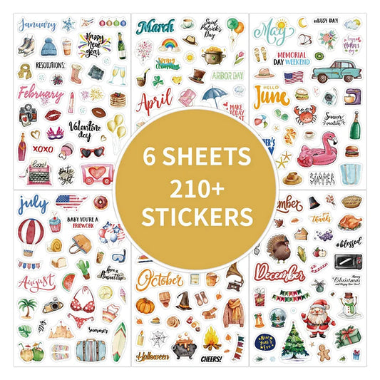 210 Cartoon-themed Planner Stickers English Schedule Management Labels Daily Journal Decorations Holiday-themed Index Tabs