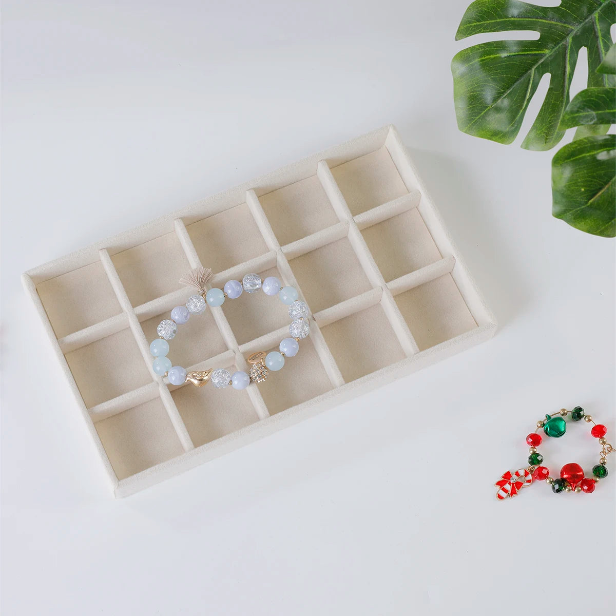 1PC, Flocking Jewelry Box Jewelry Tray, Color: Beige - 15 grids pallet