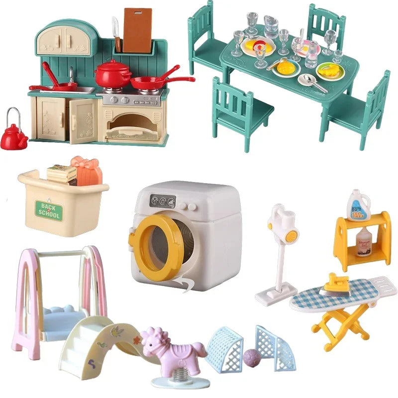 1:12 Miniature Furniture Forest Family Kitchen Toy Dining Table Dollhouse Accessories Bathroom Pretend Play For Girl Gifts To