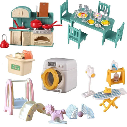 1:12 Miniature Furniture Forest Family Kitchen Toy Dining Table Dollhouse Accessories Bathroom Pretend Play For Girl Gifts To