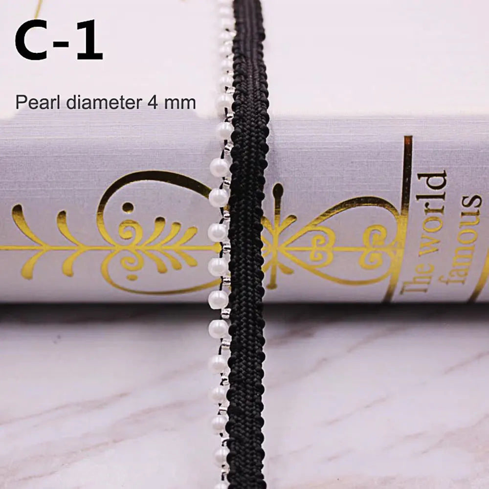 1yard/lot White black Pearl Bead lace Ribbon Tape lace fabric Trim Ribbons for DIY Sewing Garments Handmade Clothing Accessor