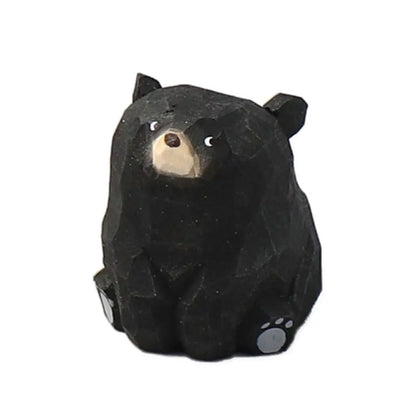 Creative Cartoon Animal Wood Bear Figurine Wooden Carved Desktop Knick-knack Sculpture Kids Toy Carving Cat Statue - bear 3