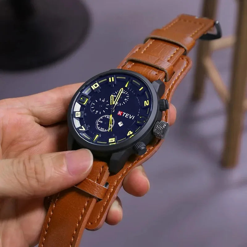 Retro Men's Watches High-end Luxury Man Watch PU Leather Strap Date Business Quartz Watch Big Dial Military tactical Wristwat