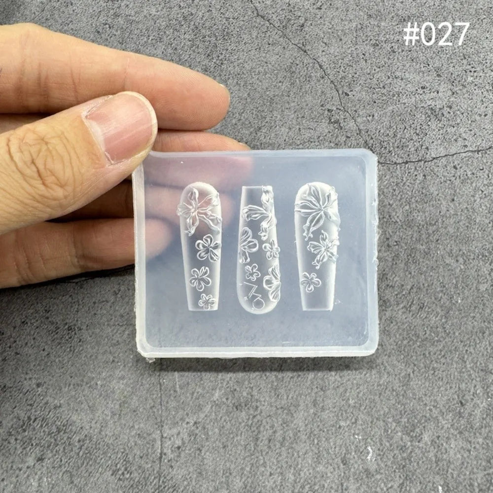 New Transparent Nailart Mold 3D Carving Rose Flower Silicone Template with Box Tulip Bow Nail Art Molds Nail Decoration
