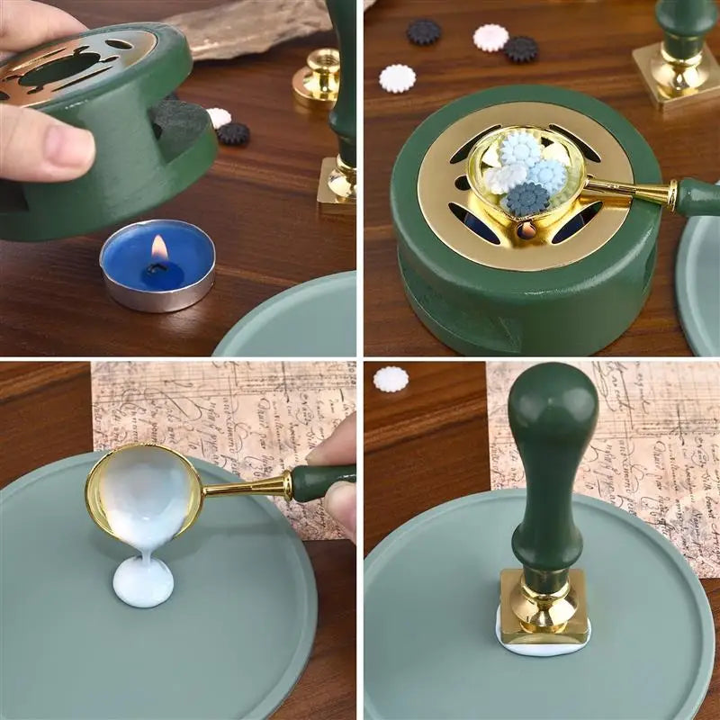 1/2/3pcs Wax Seal Set Wood Wax Melting Lacquer Furnace With /Spoon/Handle Wax Bead Melting Heater Wax Pot Heater For Stamp Cr