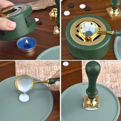 1/2/3pcs Wax Seal Set Wood Wax Melting Lacquer Furnace With /Spoon/Handle Wax Bead Melting Heater Wax Pot Heater For Stamp Cr