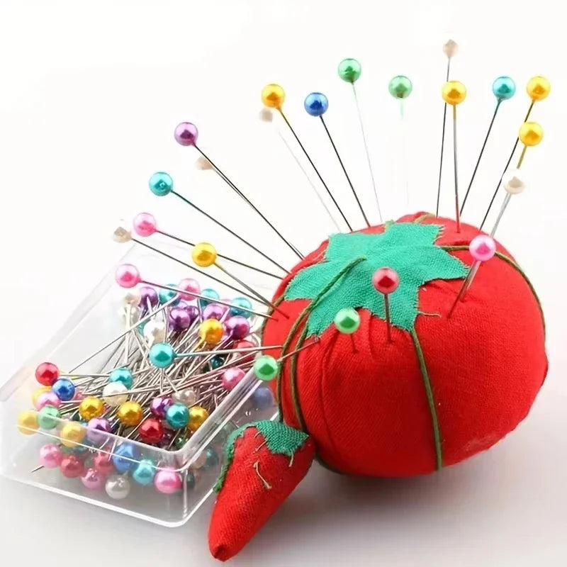 100Pcs Fashion Sewing Needles Colored Glass/Ceramics Head Bead Pin Stitch Knitting Needles Sewing Fixed DIY Safety Pin