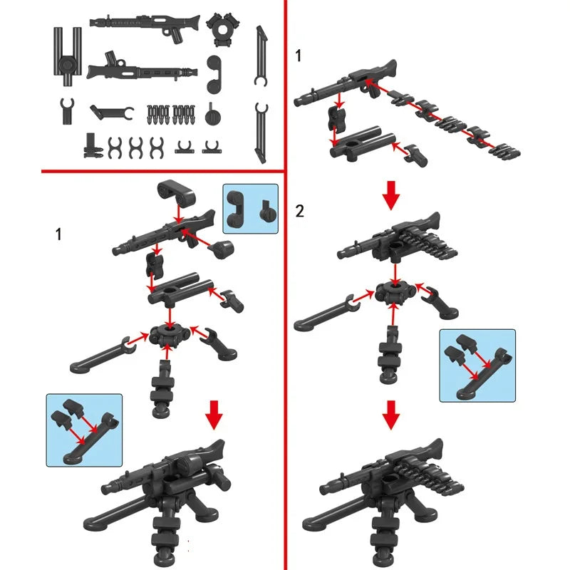 Military MG-34 Machine Gun Army WW2 Mini Action Figure Accessories Pack MOC Parts Building Block Bricks Toy