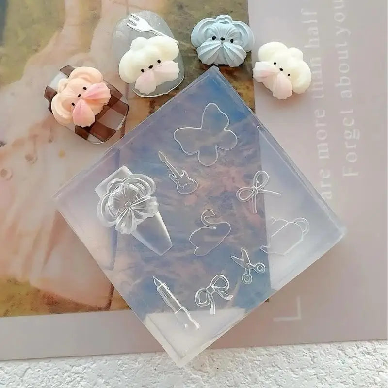 1PC Nail Art Decoration Nails Templates Cartoon Puppy Bowknot Manicure Design Tools Y2k Dolphin Musical Note Silicone Nail Mo