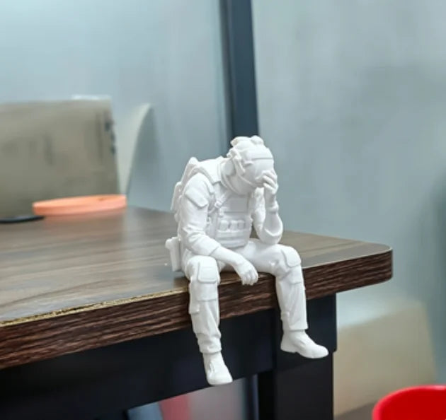 Military Style Sitting Soldier Figurine 3D Printed Miniature Tactical Gear Desk Ornaments Home Office Bookshelf Decor Craft G