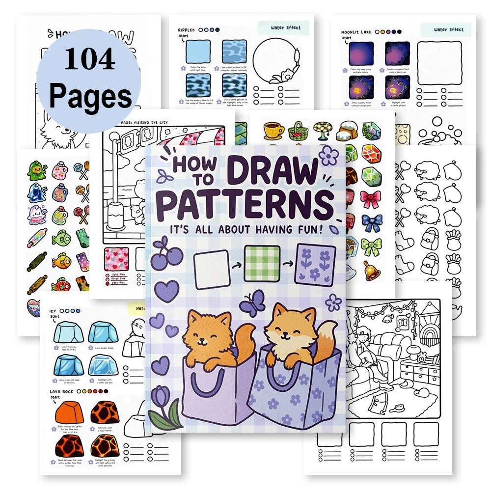 How to draw easy patterns，guide detailed steps for students to draw cartoon patterns，coloring book，notes