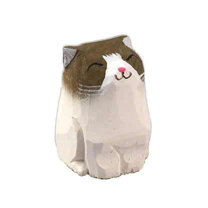 Creative Cartoon Animal Wood Bear Figurine Wooden Carved Desktop Knick-knack Sculpture Kids Toy Carving Cat Statue