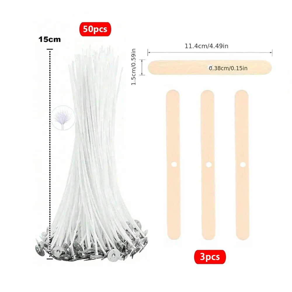 53pcs Candle Wicks Holder Waxed Cotton Candle Wicks Set with Stand Original Smokeless Candle Wicks Soy Oil Wax Core Woven Mak