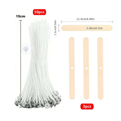 53pcs Candle Wicks Holder Waxed Cotton Candle Wicks Set with Stand Original Smokeless Candle Wicks Soy Oil Wax Core Woven Mak