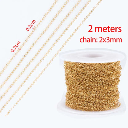 No Fade 2Meters Stainless Steel Chains for Jewelry Making DIY Necklace Bracelet Accessories Gold Chain Lips Beads Beaded Chai