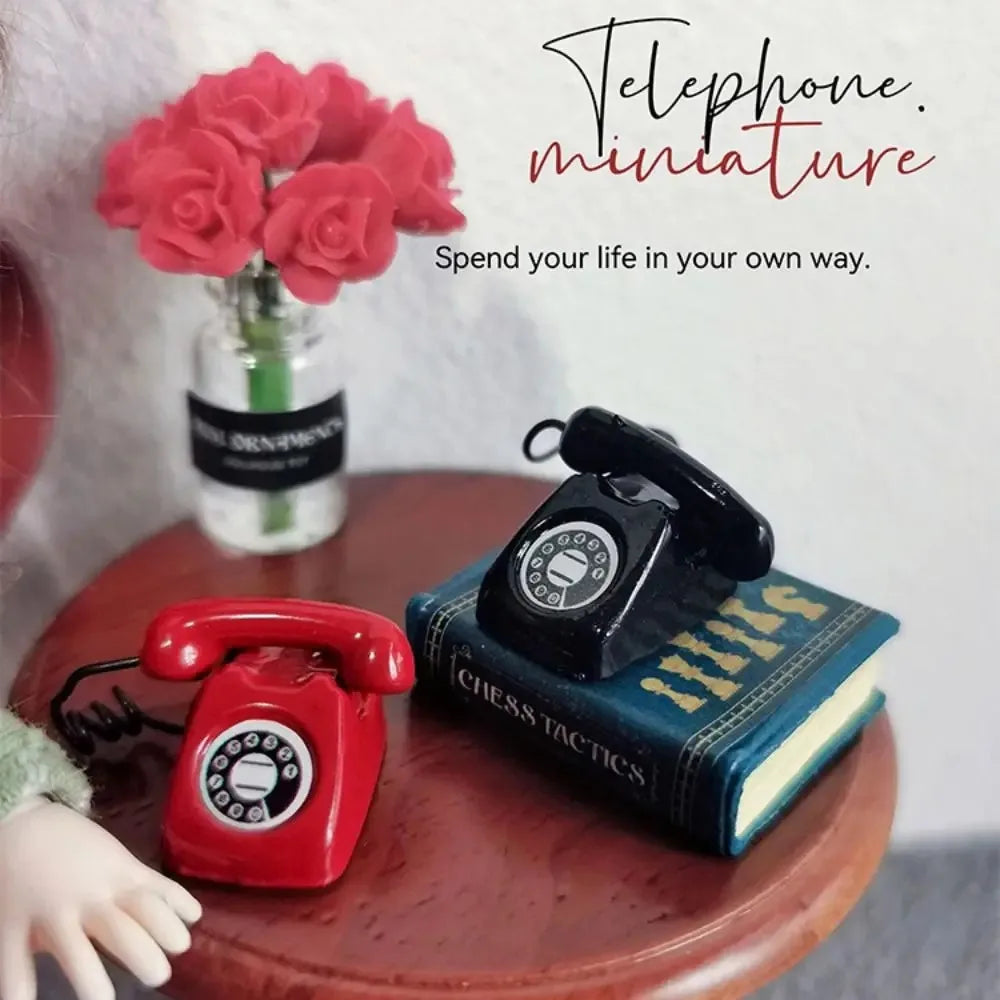 Retro Mini Fixed Telephone 1:12 Dollhouse Miniature Simulation Mini Phone Model Home Furniture Decor Children Pretend Play To