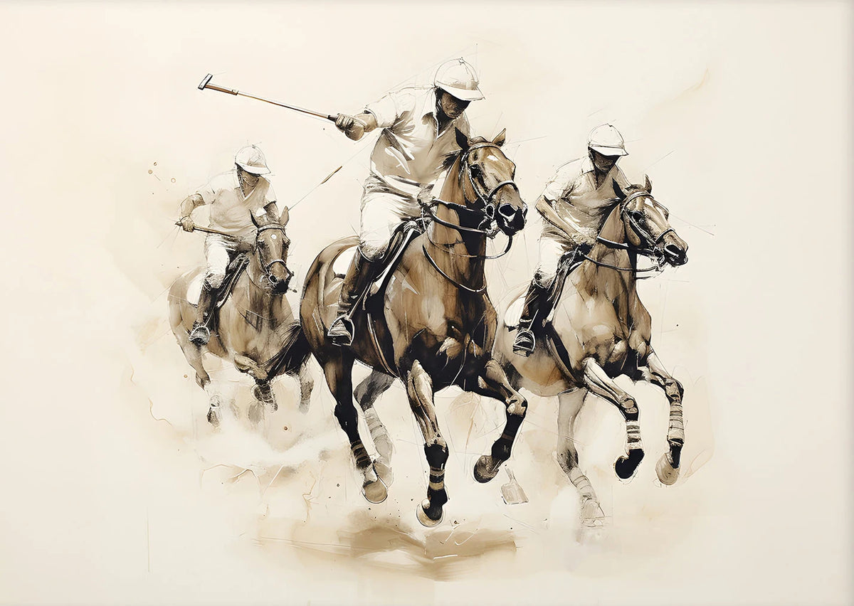 Vintage Polo Etching Horse Jockey Canvas Painting Print Antique Equestrian Farmhouse Animal Rustic Wall Art Room Home Decor