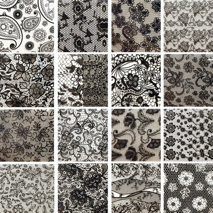 Black White Lace Rose Nails Foil Stickers Black Flowers Design Manicure Nail Art Transfer Paper Nails Art Decals - 16pcs  bla