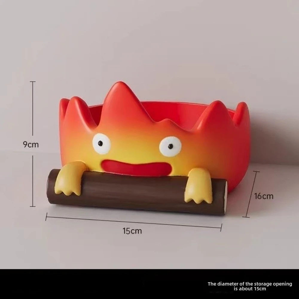 Resin Cartoon Calcifer Key Holder Cute Entryway Decor Creative Flame Statue Living Room Gift Home Ornament - Small tray
