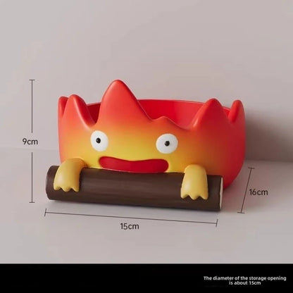 Resin Cartoon Calcifer Key Holder Cute Entryway Decor Creative Flame Statue Living Room Gift Home Ornament - Small tray