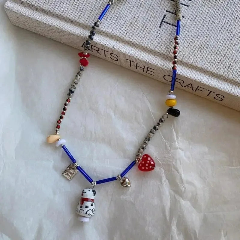 Black and White Beaded Dalmatian Puppy Cute Personalized 2025 Pendant Necklace for Women Girl Fashion Lovely Gift Jewelry