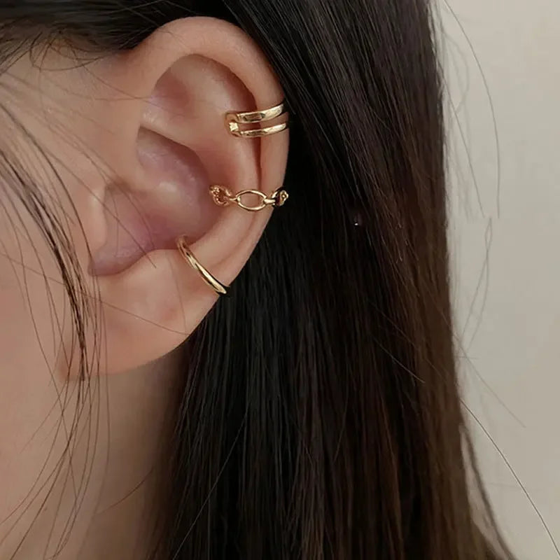 LATS Clips Earrings for Women Unisex Minimalist Fashion Cartilage Hoop Earings Set Ear Cuff Fake Piercing Clip on Ear Jewelry