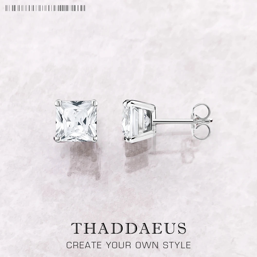 Studs Earrings Square Princess Cut Stone Europe Style Fine Jewerly For Women Trendy Gift In 925 Sterling Silver - A