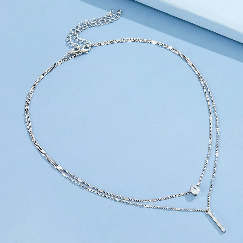 Trendy Zircon Pendant Necklace For Women Multilayer Chain Choker Fashion Female Party Shiny Jewelry Gift - 5