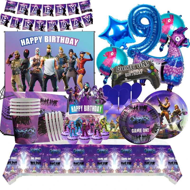 Video Game Fortnitions Birthday Party Decoration Cartoon Alpaca Llama Plate Tablecloth Baby Shower Kids Favors Party Supplies