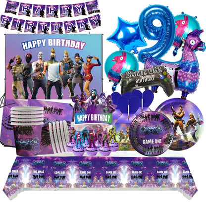 Video Game Fortnitions Birthday Party Decoration Cartoon Alpaca Llama Plate Tablecloth Baby Shower Kids Favors Party Supplies