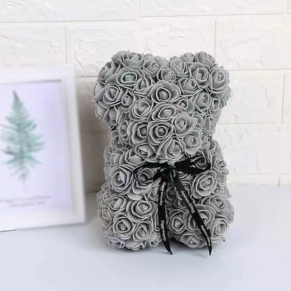 25cm Artificial Teddy Rose Flower Bear with Box Romantic Valentines Day Gift Girlfriend Women Anniversary Wedding Party Suppl