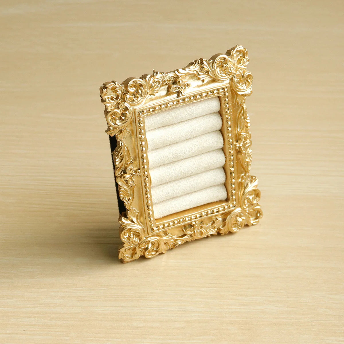 Vintage Gold Ring Display Stand,Suede Earring Tray Baroque Design,Wedding & Birthday Gifts, Velvet Organizer for Engagement P