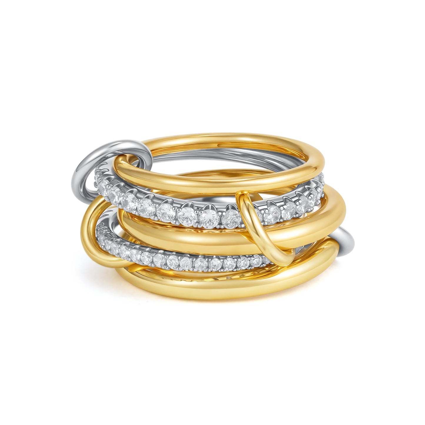 Luxury Cubic Zirconia Gold Plating Multilayer Connecting Rings for Women Fashion Mixed Color Stackable Finger Ring Party Jewe