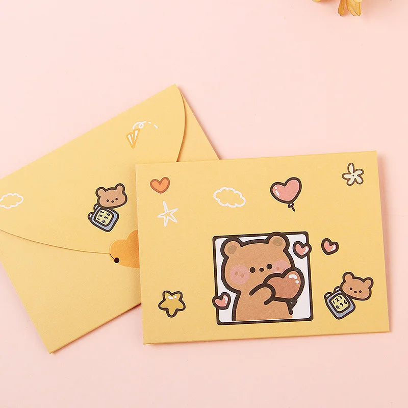 10Pcs/Set Cartoon Greeting Card Student DIY Teacher's Day Bouquet Card Message Small Card Birthday Postcards Party Decoration