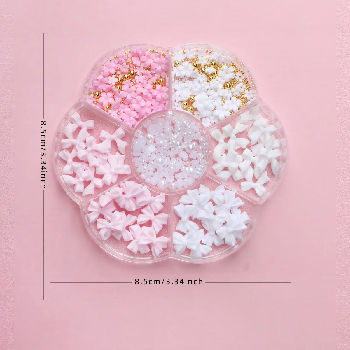 1box 3D Flower Bow Nail Art Decorations Kit Pink/White Acrylic Floral/Peal Beads Nail Charm with Wax Pen/Tweezer 4/6mm Nail P