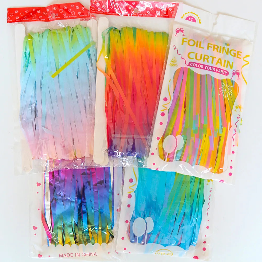 Rainbow Foil Fringe Curtain Gradient Macaron Curtains Photo Booth Backdrop for Wedding Birthday Baby Shower Party Decorations