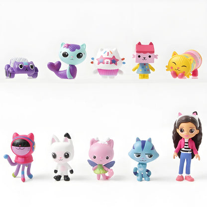 NEW 10pcs Anime Figure Toy Gab Smiling Car Cat Hug Dolls Mercat Cartoon Birthday Gift