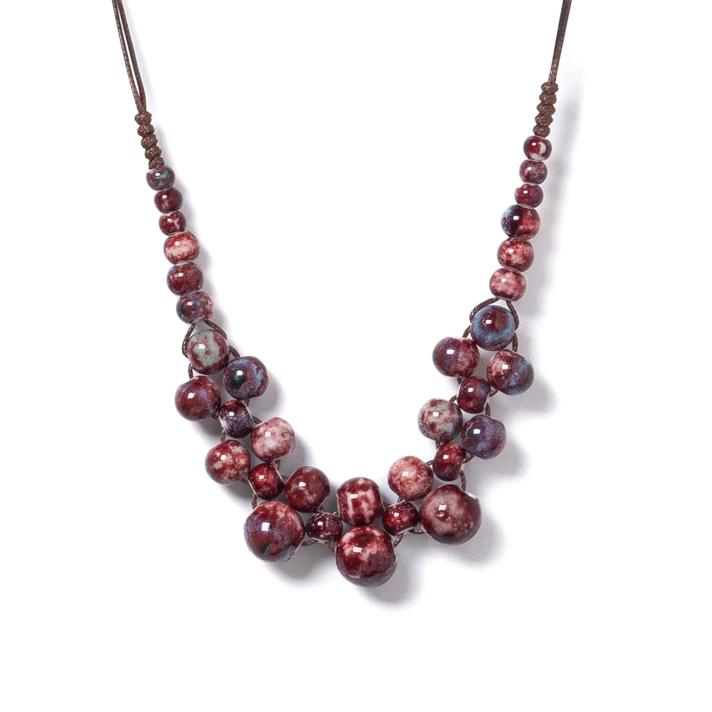 Colorful Handmade Ceramic Necklace Multilayer Adjustable Boho Vintage Jewelry Unique Statement Accessory for Women 198 - S001