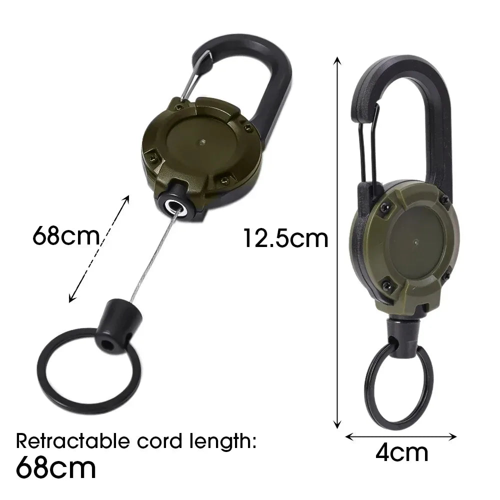 Retractable Heavy Duty Pull Reel Carabiner Key Chains Strong Steel Wire Rope Buckle Spring Key Ring Outdoor Sporty Keychain T