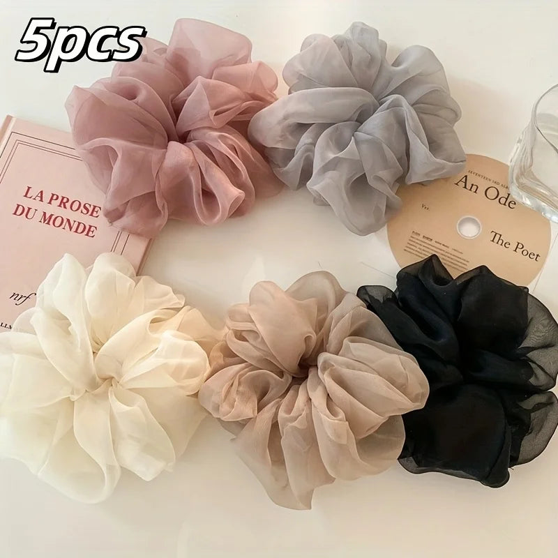Large Mesh Hair Rope for Women Simple and Fashiona Does Not Hurt The Hair Hair Rope Cute Girl High Ponytail Scrunchie - F 5pc