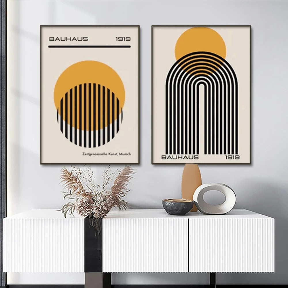 Mid Century Modern Bauhaus Abstract Geometric Posters Wall Art Canvas Painting Prints Pictures Gallery Living Room Interior H