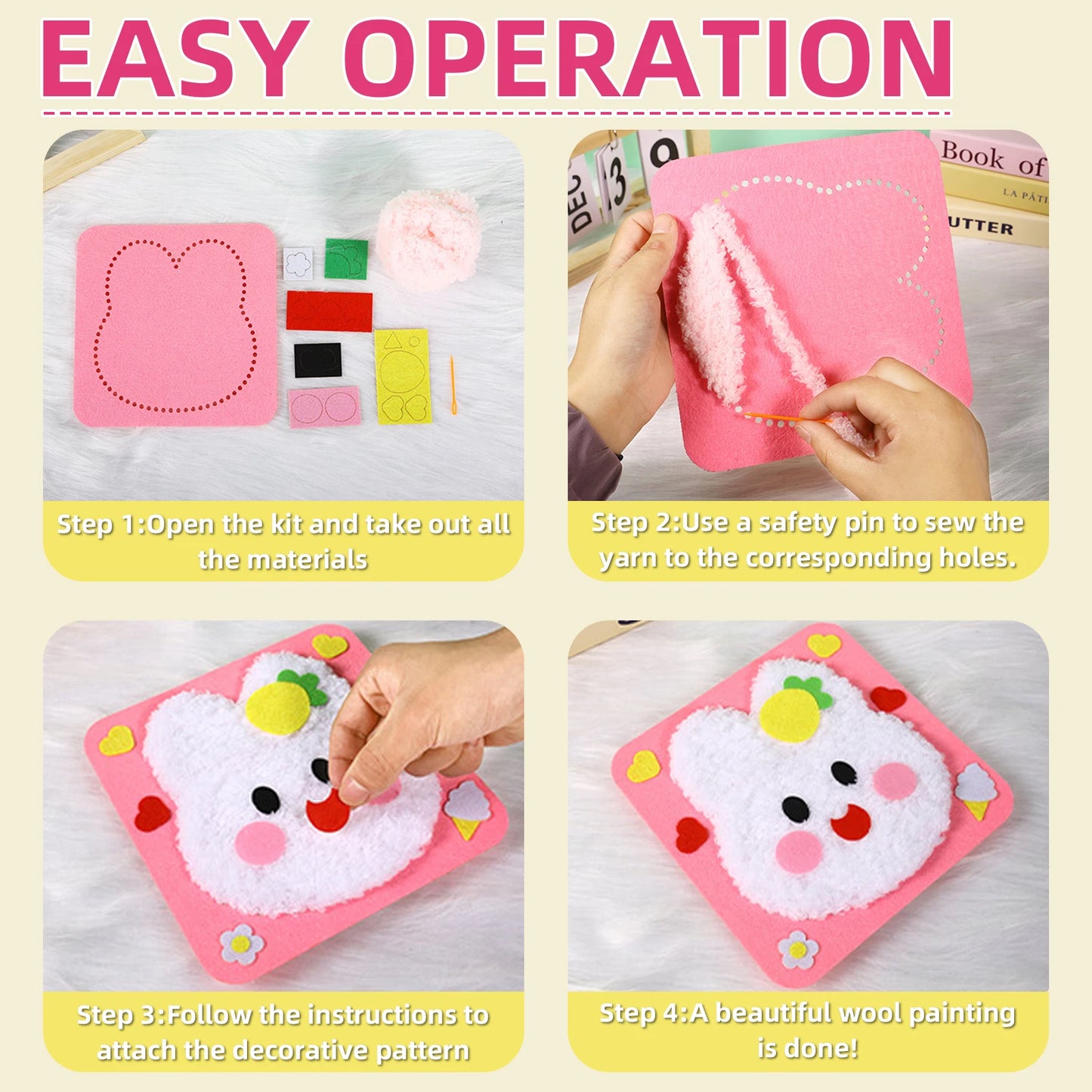 First Sewing Kit for Beginner Kids Arts Crafts DIY Embroidery Projects Animal Dolls Set Gift for Girls Boys Learn to Sew Felt