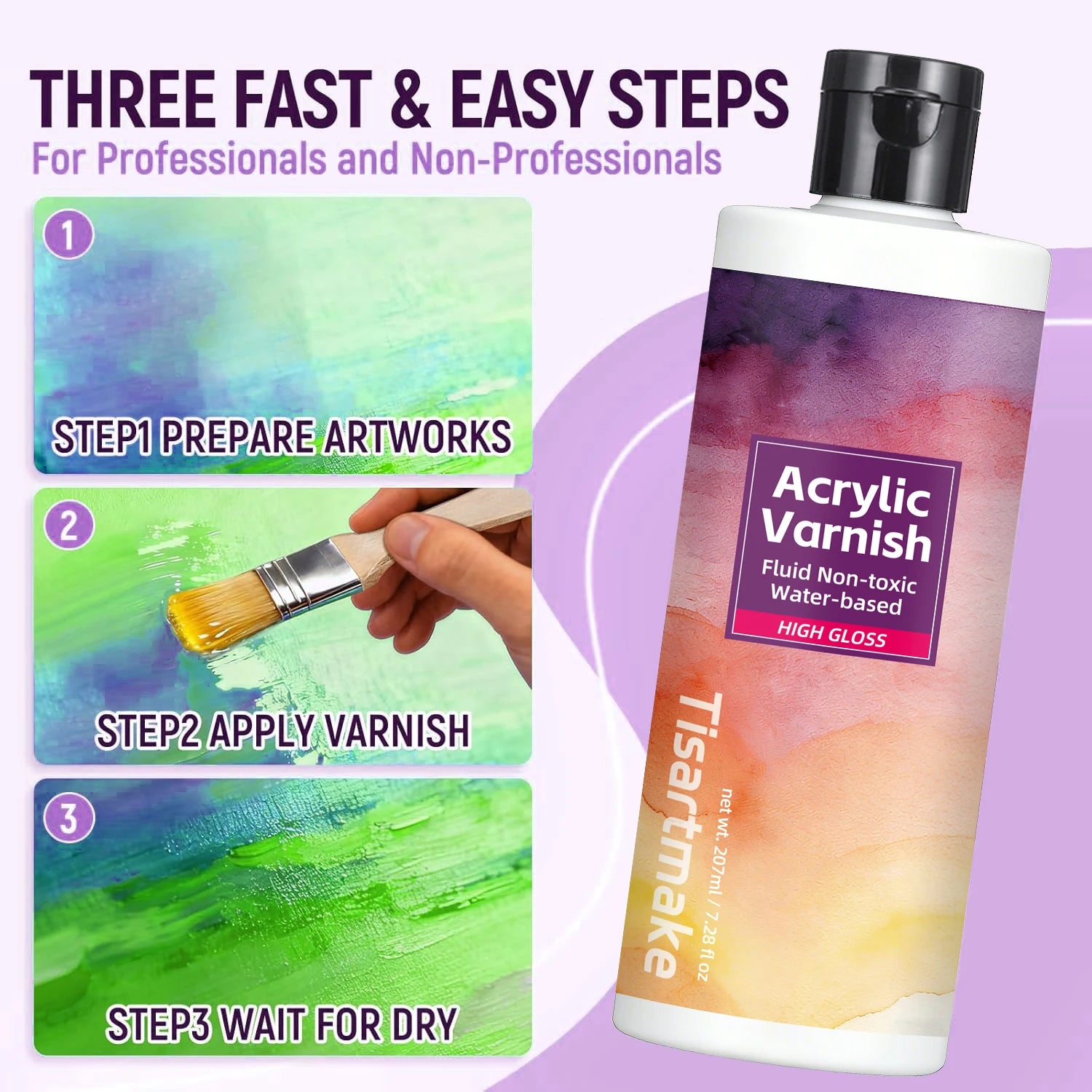 Gloss Varnish for Acrylic Painting, Acrylic Varnish, Non-Yellowing, Anti-Crazing, High Gloss Finish, Clear Coat for Artwork