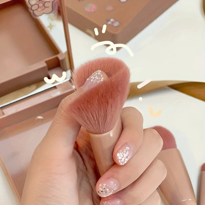 5Pcs Portable Makeup Brush Set With Mirror - Foldable Travel Kit ，Mini Makeup Brush Set Travel Makeup Brush Set