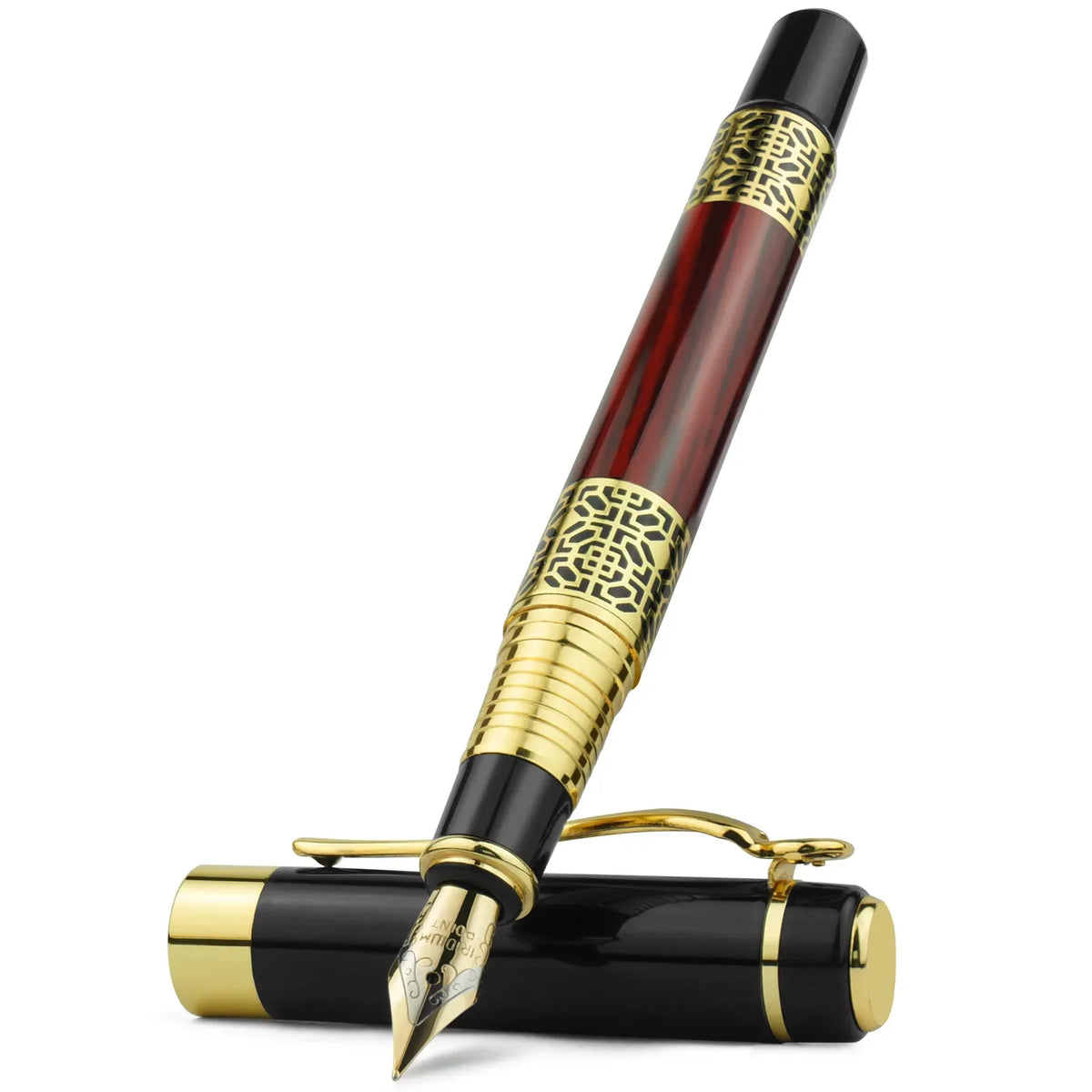Retro Metal Fountain Pen F Nib Classic Design with Converter For Business Writing Office School Supplies Stationery - Brown