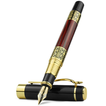 Retro Metal Fountain Pen F Nib Classic Design with Converter For Business Writing Office School Supplies Stationery - Brown