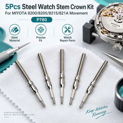 For Miyota 8200 8205 8215 821A Watch Movement Accessories 5Pcs Watch Stem Replacement Repair Parts Steel Stem
